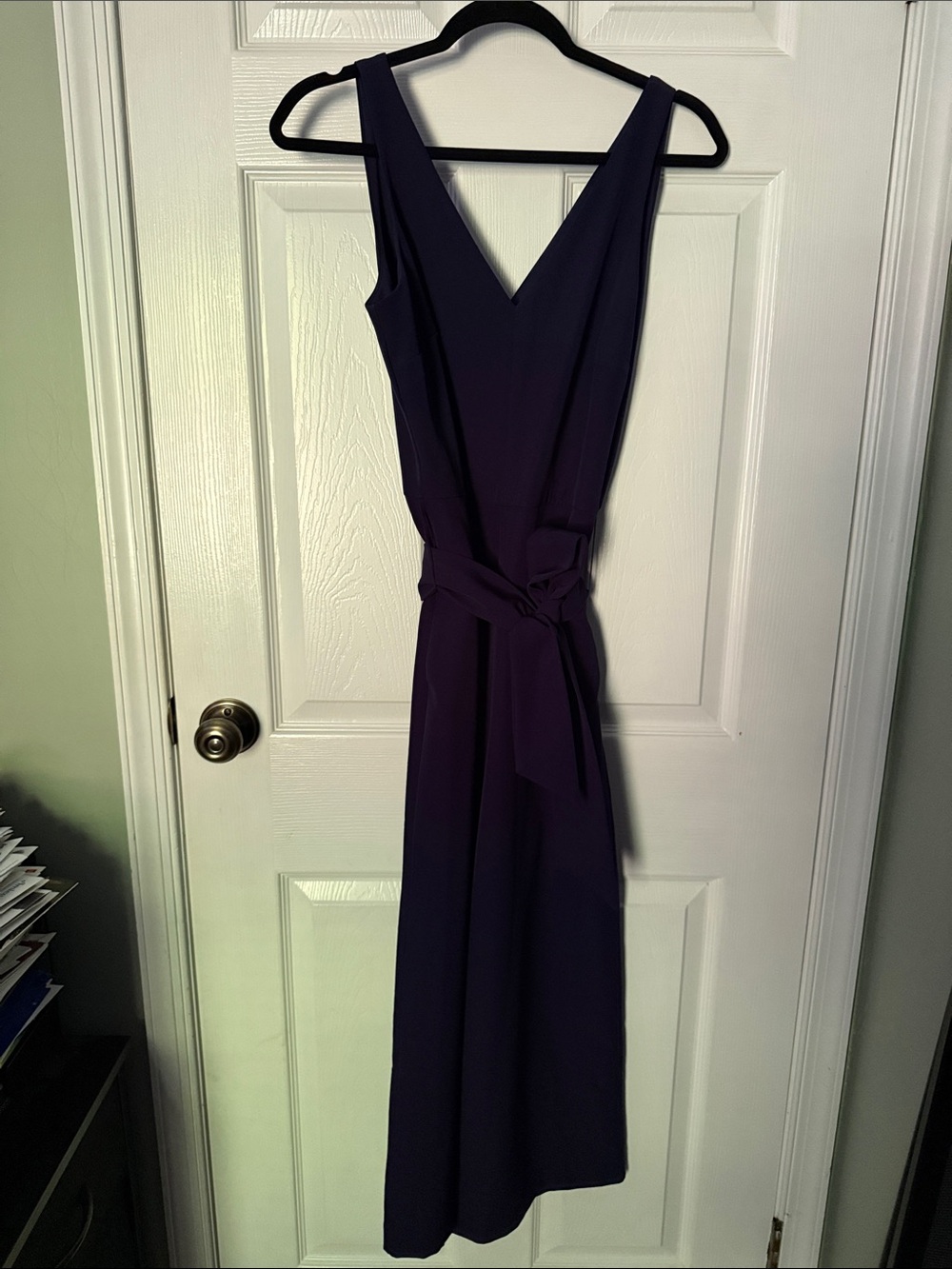 Sleeveless V-Neck Navy Midi Dress